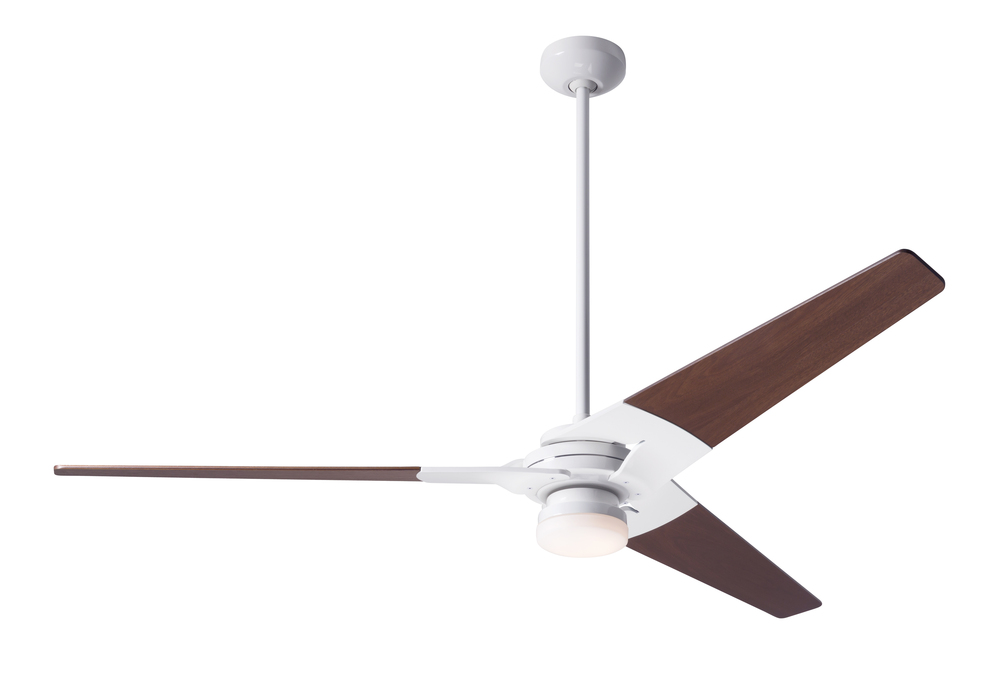 Torsion Fan; Gloss White Finish; 62&#34; Mahogany Blades; 17W LED; Wall Control with Remote Handset