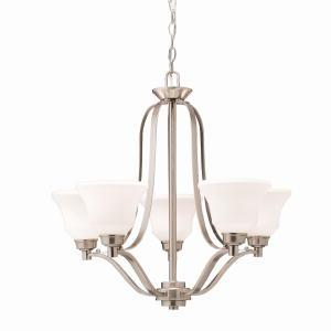 Langford 24.5&#34; 5 Light Chandelier with Satin Etched White Glass in Brushed Nickel