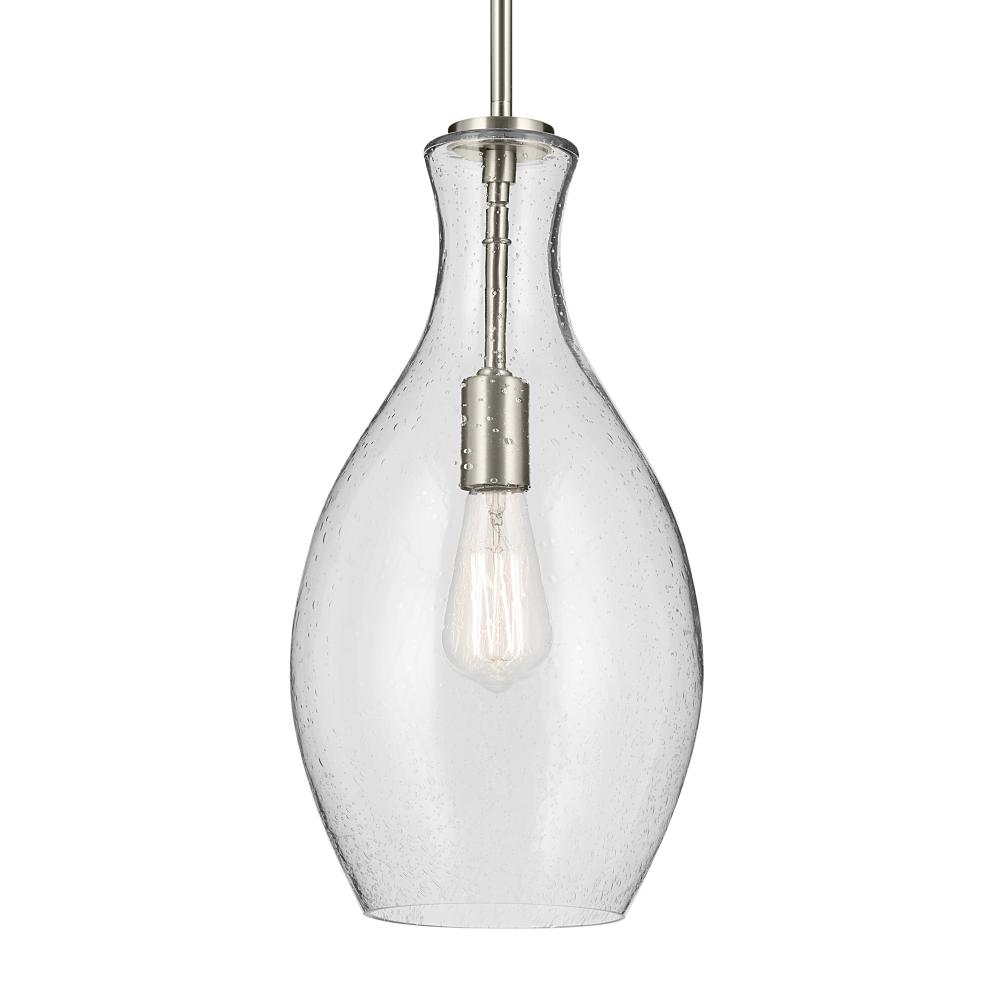 Everly 17.75&#34; 1-Light Bell Pendant with Clear Seeded Glass in Brushed Nickel