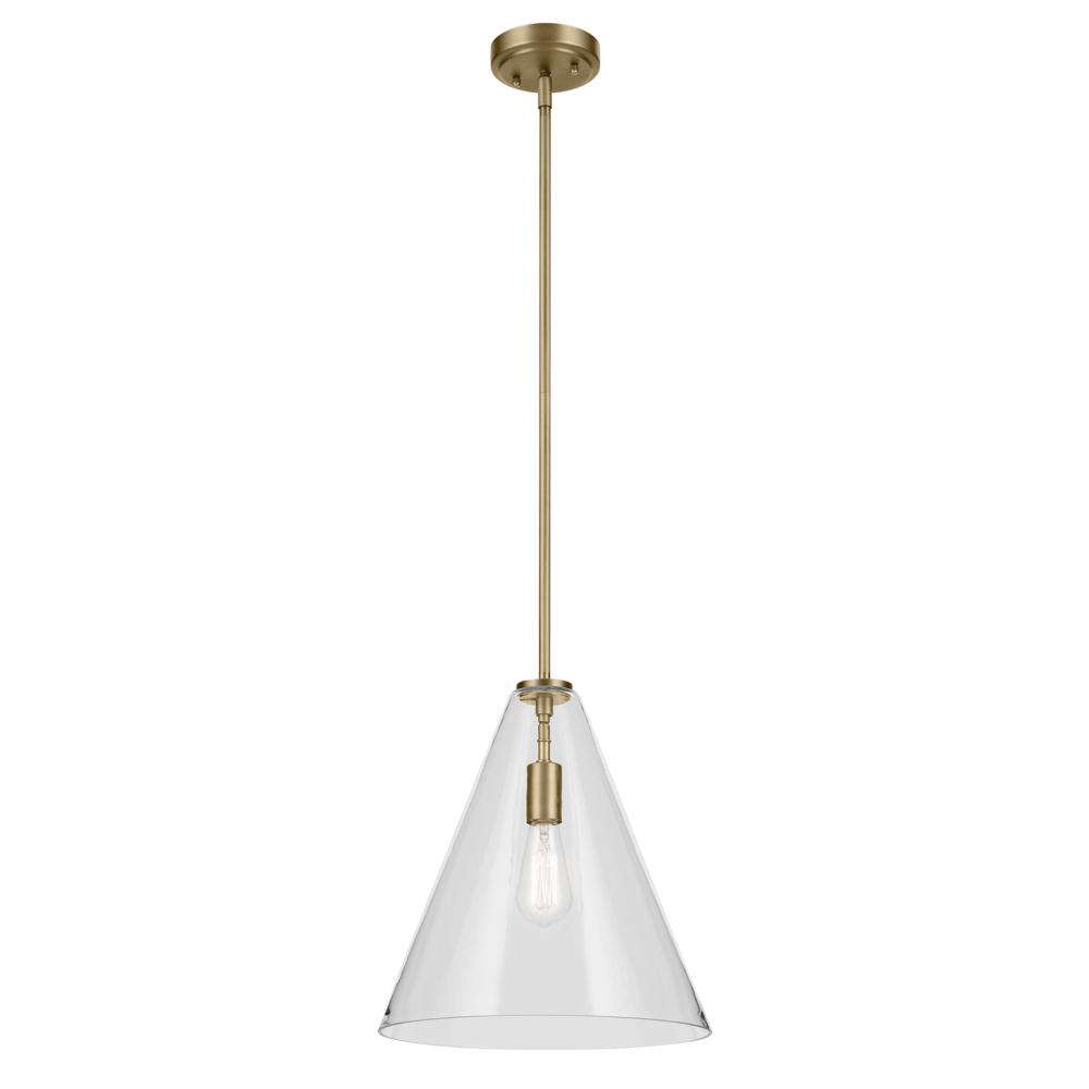 Everly 15.5&#34; 1-Light Cone Pendant with Clear Glass in Natural Brass