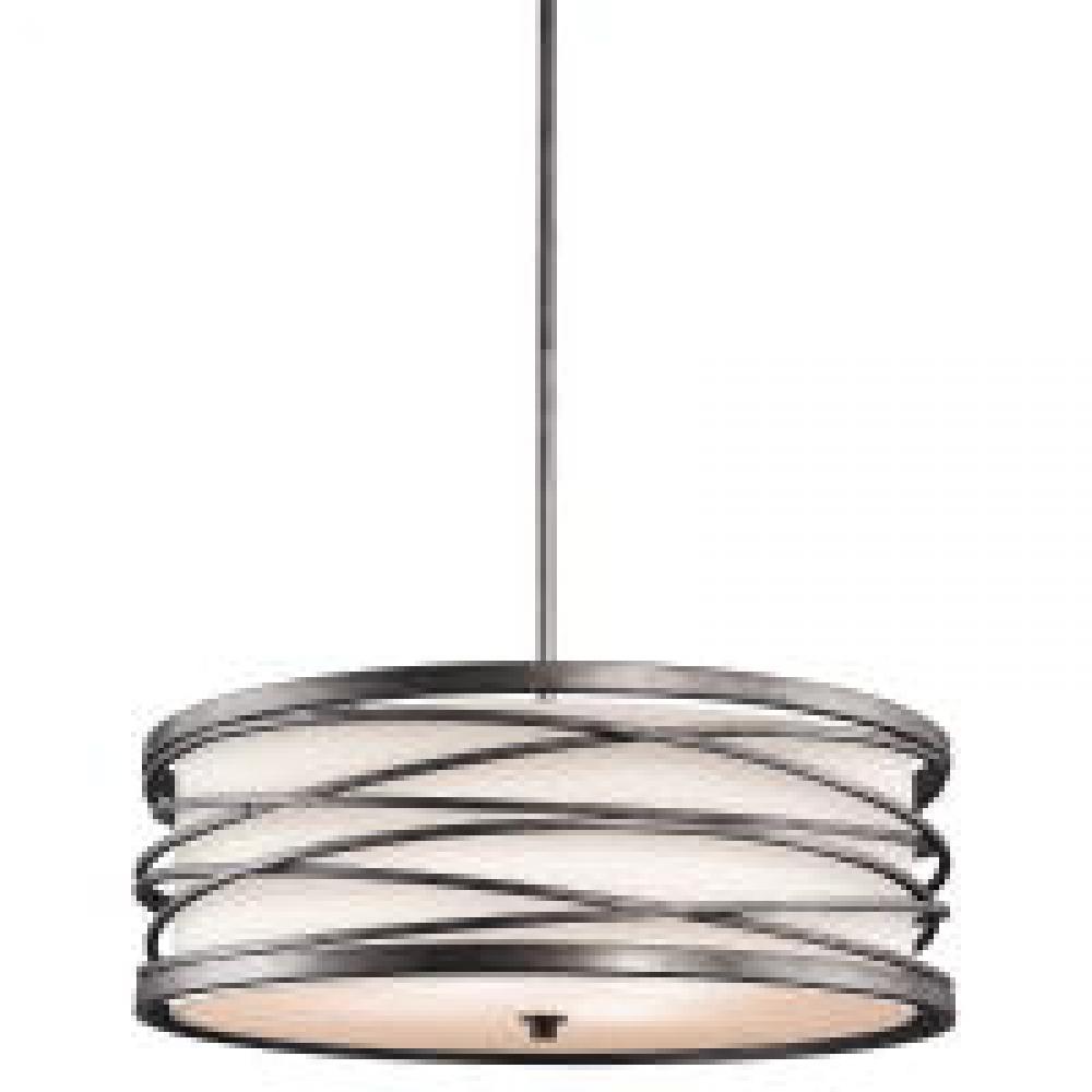 Krasi 9.5&#34; 4 Light Chandelier/Pendant with Clear Etched Tempered Glass and Off White Fabric Shad