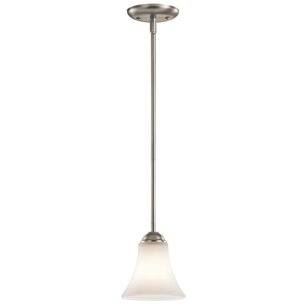 Keiran 6.75&#34; 1 Light LED Mini Pendant with Satin Etched White Glass in Brushed Nickel