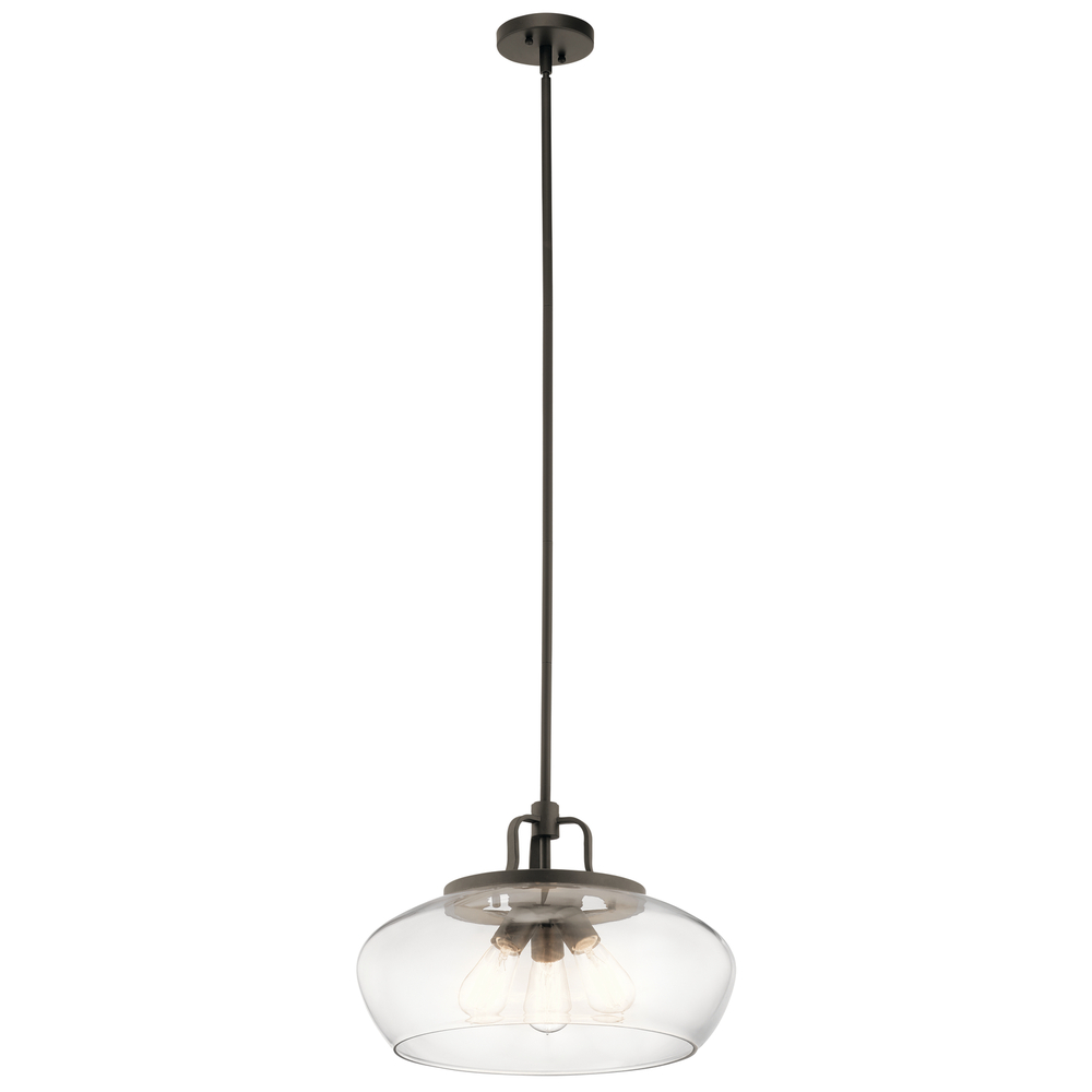 Davenport 12.75&#34; 3 Light Convertible Pendant or Semi Flush with Clear Glass and Olde Bronze