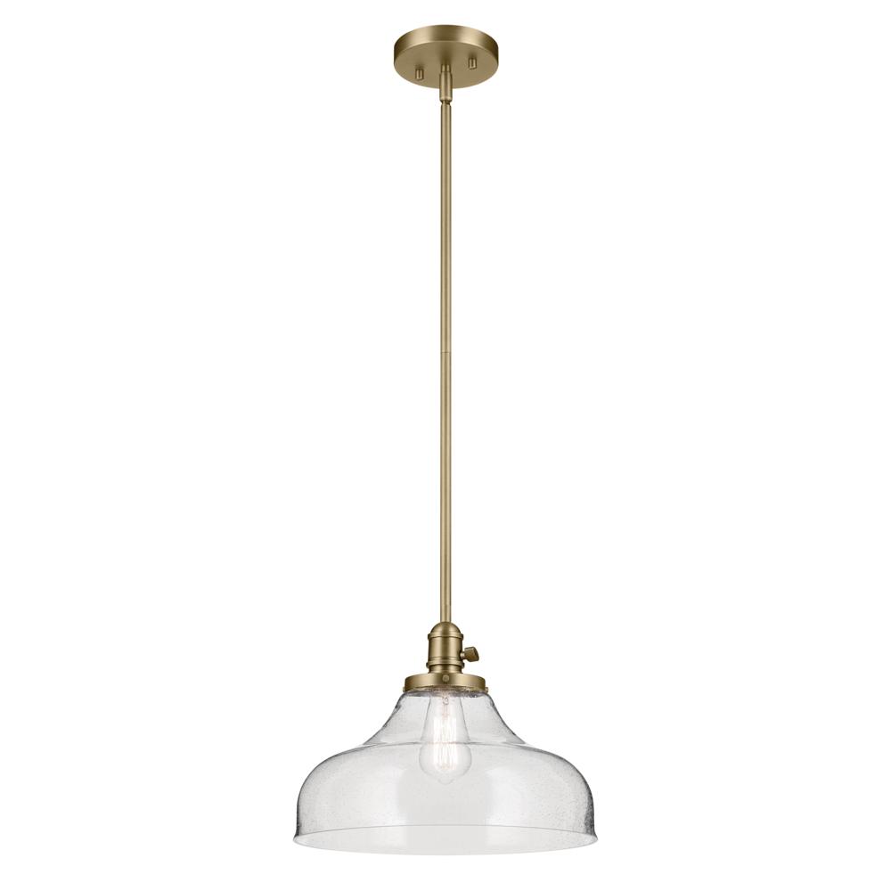 Avery 11.25&#34; 1-Light Bell Pendant with Clear Seeded Glass in Natural Brass