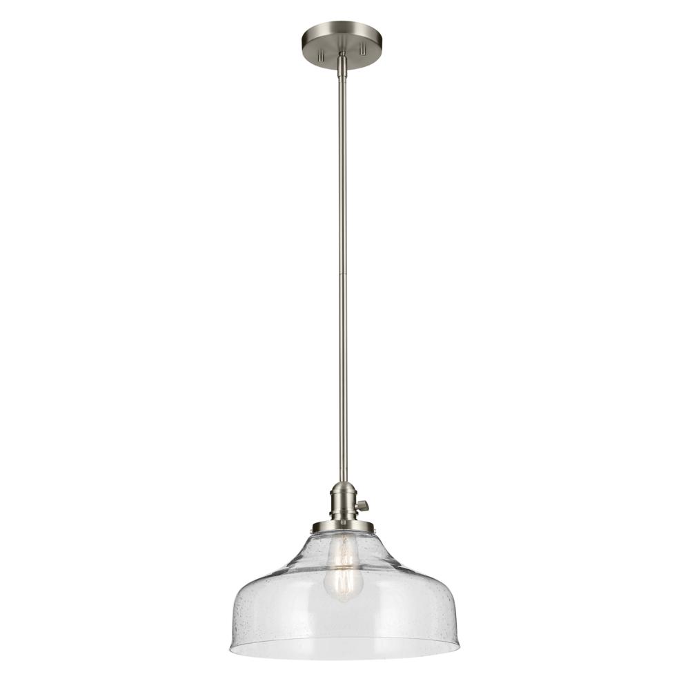 Avery 11.25&#34; 1-Light Bell Pendant with Clear Seeded Glass in Nickel