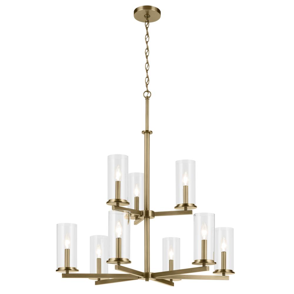 Crosby 32.5&#34; 9-Light 2-Tier Chandelier with Clear Glass in Natural Brass