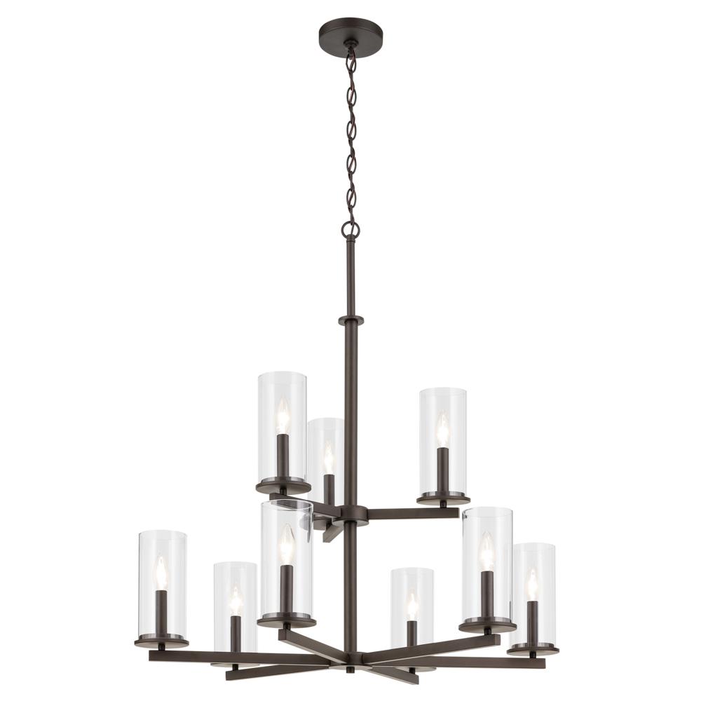 Crosby 32.5&#34; 9-Light 2-Tier Chandelier with Clear Glass in Olde Bronze