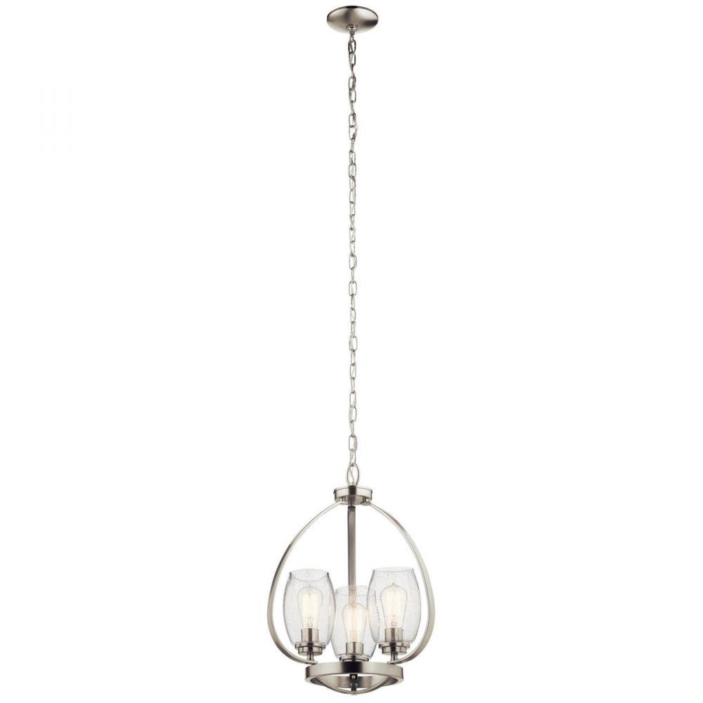 Tuscany 21&#34; 3 Light Mini Chandelier with Clear Seeded Glass in Brushed Nickel