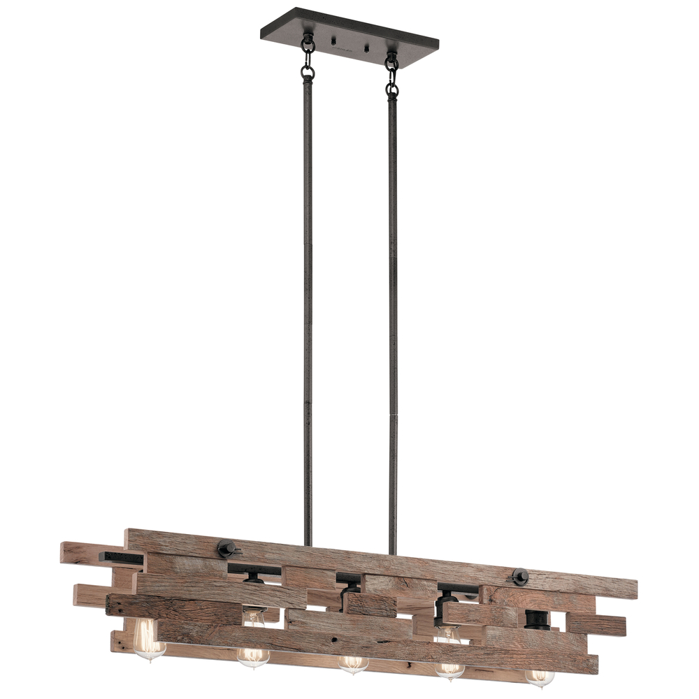 Cuyahoga Mill 43.75&#34; 5 Light Linear Chandelier with Anvil Iron and Reclaimed Wood