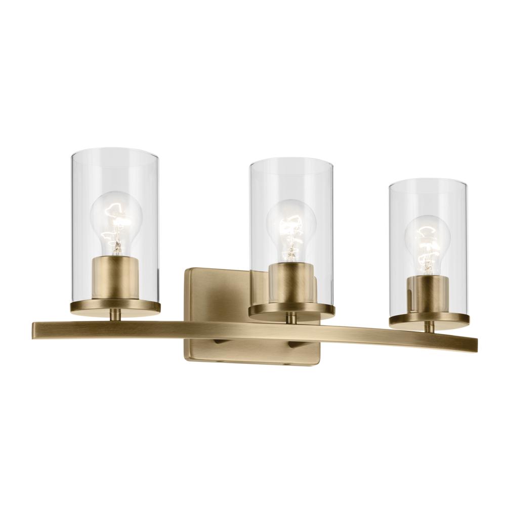 Crosby 23&#34; 3-Light Vanity Light with Clear Glass in Natural Brass