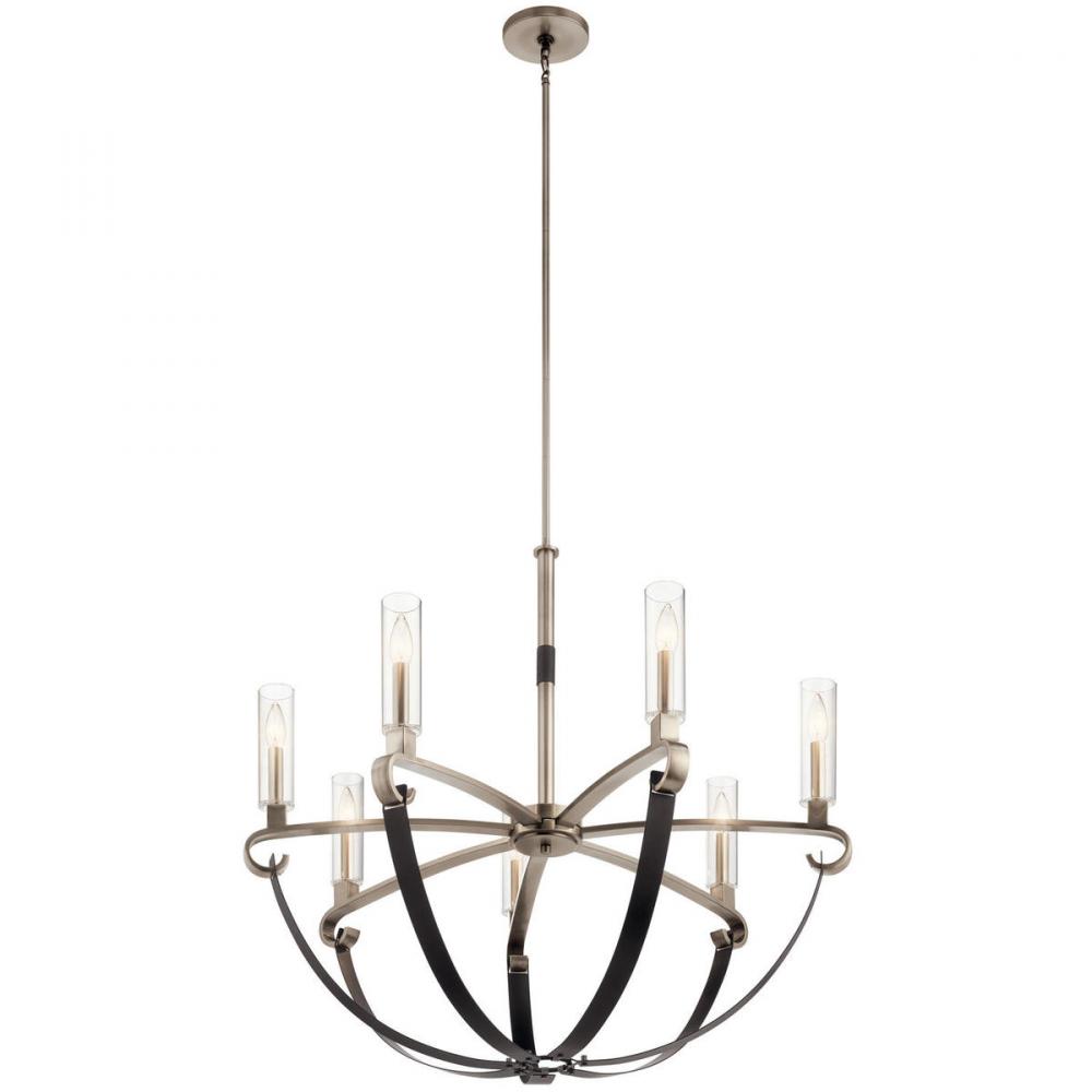 Artem 34&#34; 7 Light Chandelier with Clear Glass Cylinders in Classic Pewter
