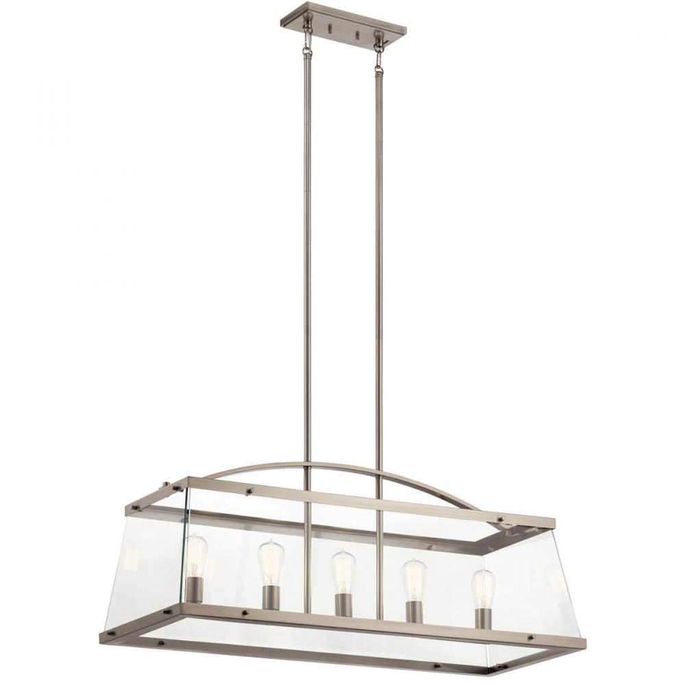 Darton 40.75&#34; 5 Light Linear Chandelier with Clear Glass in Classic Pewter