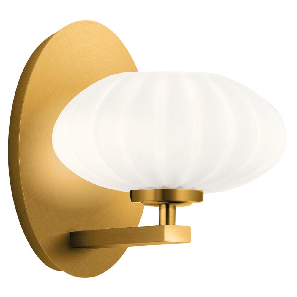 Pim 8&#34; 1 Light Wall Sconce with Satin Etched Cased Opal Glass in Fox Gold