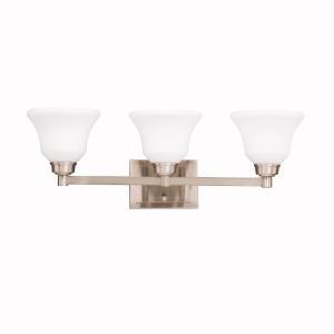 Langford 26.25&#34; 3 Light Vanity Light with Satin Etched White Glass in Brushed Nickel