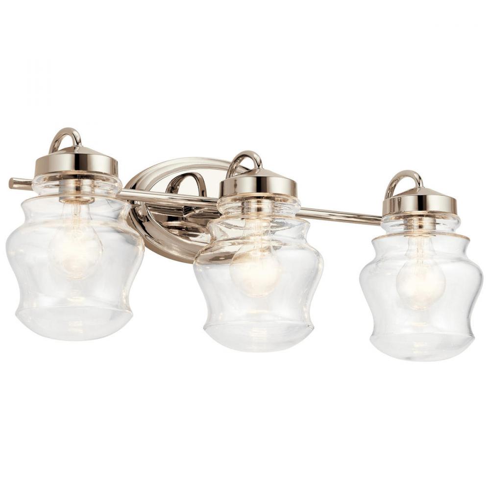 Janiel 24&#34; 3 Light Vanity Light with Clear Glass in Polished Nickel