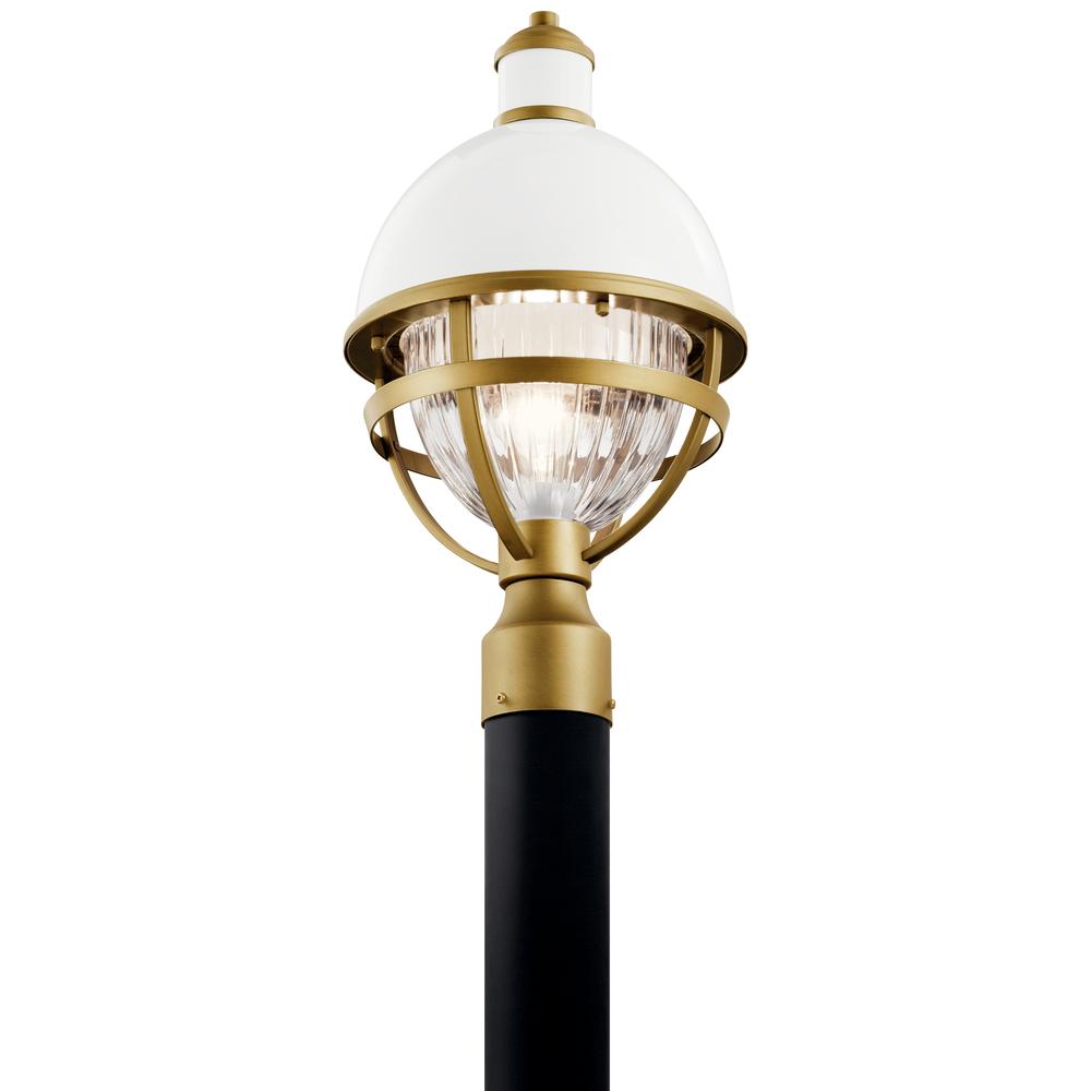 Tollis™ 18&#34; 1 Light Post Light with Clear Ribbed Glass White and Natural Brass