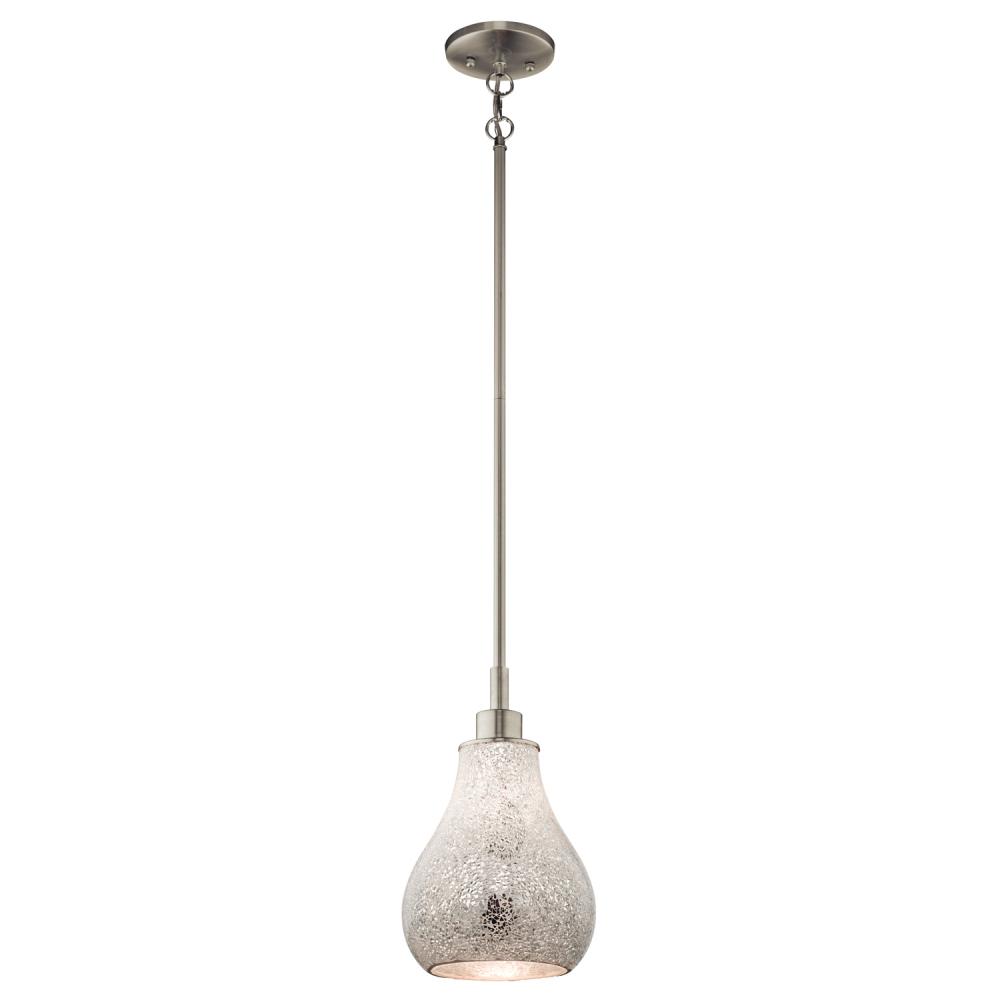 Crystal Ball 12.75&#34; 1 Light Mini Pendant with White Mosaic Glass in Brushed Nickel