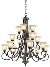 Kichler 43192OZL18 - Monroe 48" 16 Light 3 Tier LED Chandelier with Light Umber Etched Glass in Olde Bronze®