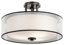 Kichler 43194MIZ - Tallie 18" 3 Light Semi Flush with Satin Etched White Inner Diffuser and Light Umber Translucent