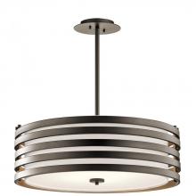 Kichler 43390OZ - Roswell 9" 4 Light Pendant with Satin Etched Diffuser and Off White Linen Shade in Olde Bronze