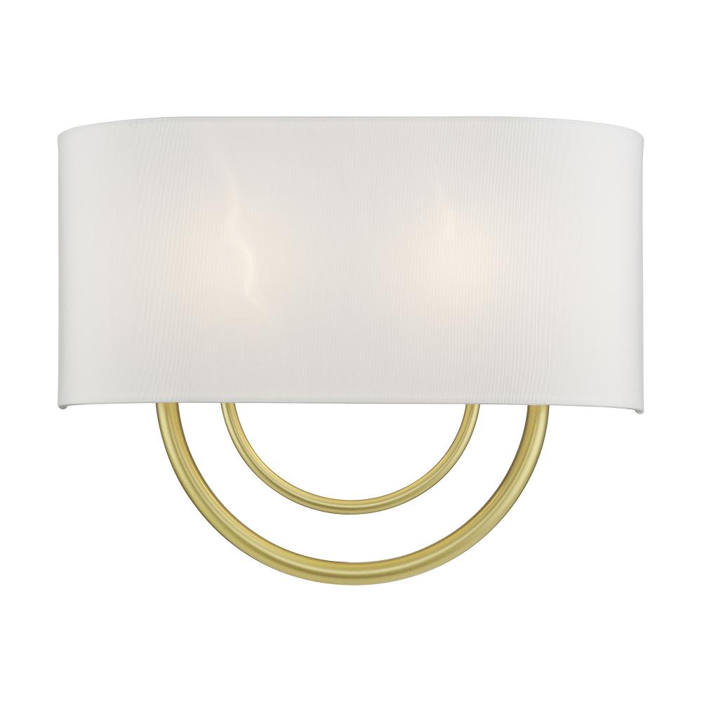 2 Light Soft Gold Large ADA Sconce with Hand Crafted Off-White Fabric Shade