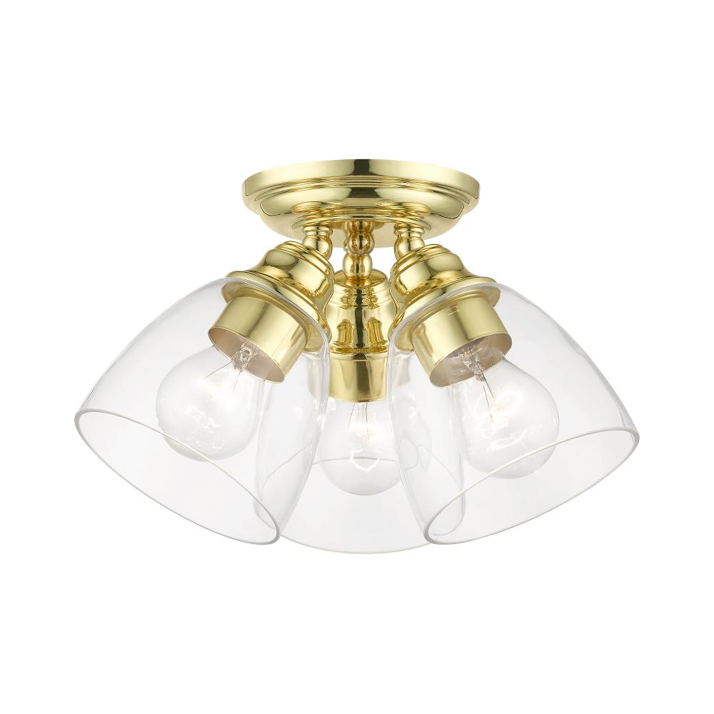 3 Light Polished Brass Semi-Flush