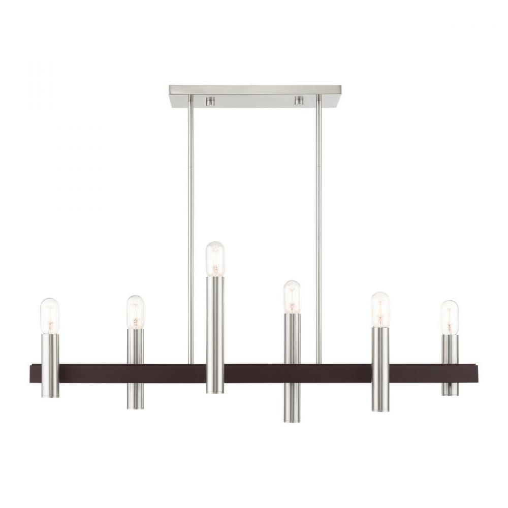 6 Lt Brushed Nickel & Bronze Linear Chandelier