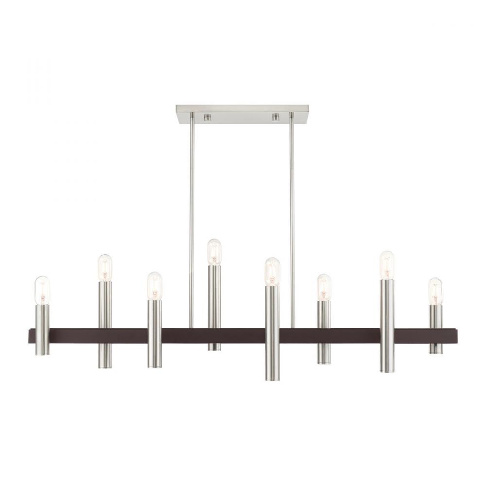 8 Lt Brushed Nickel & Bronze Linear Chandelier