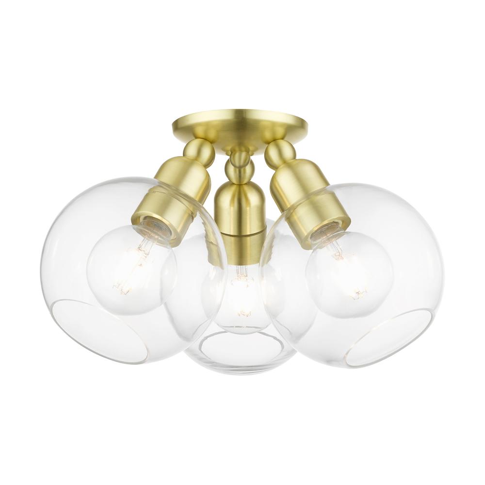 3 Light Satin Brass Sphere Semi-Flush