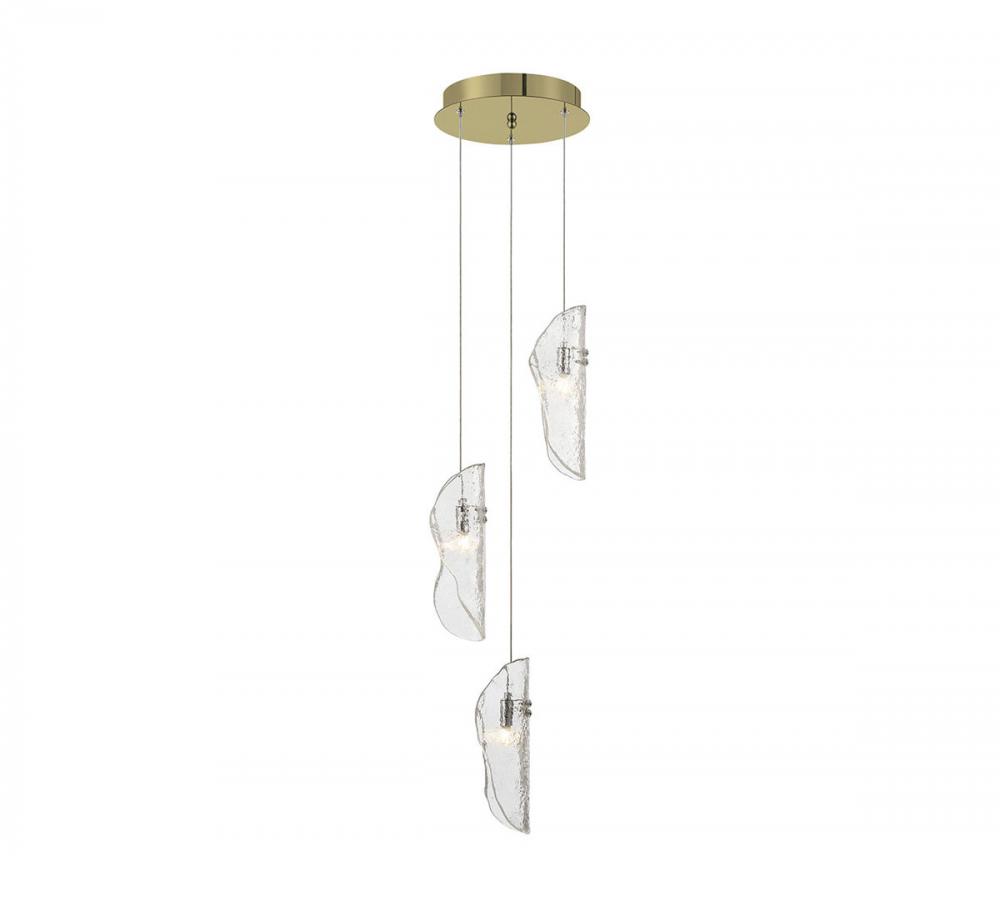 Sorrento, 3 Light LED Pendant, Clear, Gold Canopy