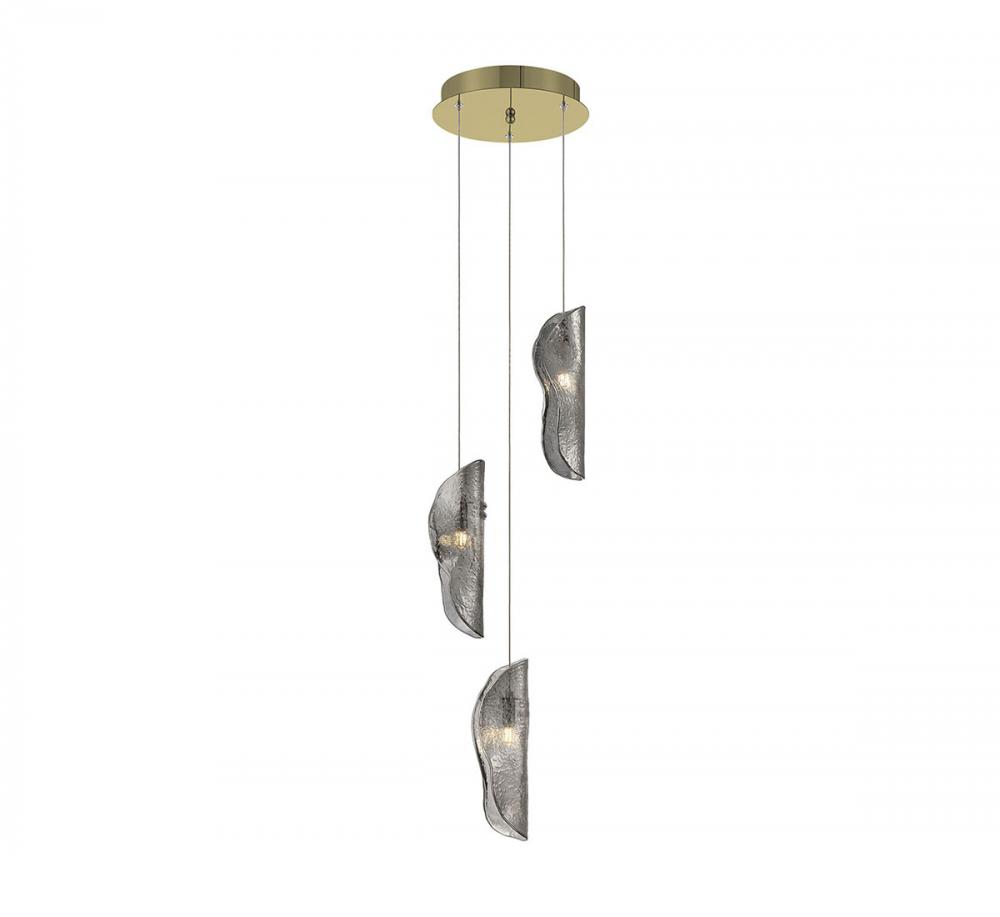 Sorrento, 3 Light LED Pendant, Smoke, Gold Canopy