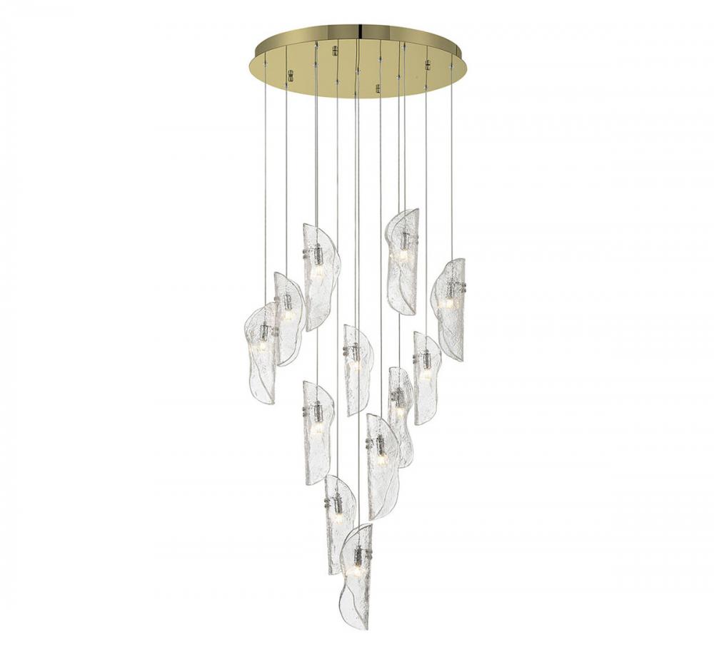 Sorrento, 12 Light Round LED Chandelier, Clear, Gold Canopy