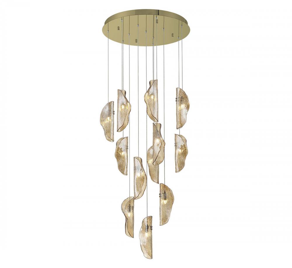 Sorrento, 12 Light round LED Chandelier, Amber, Gold Canopy