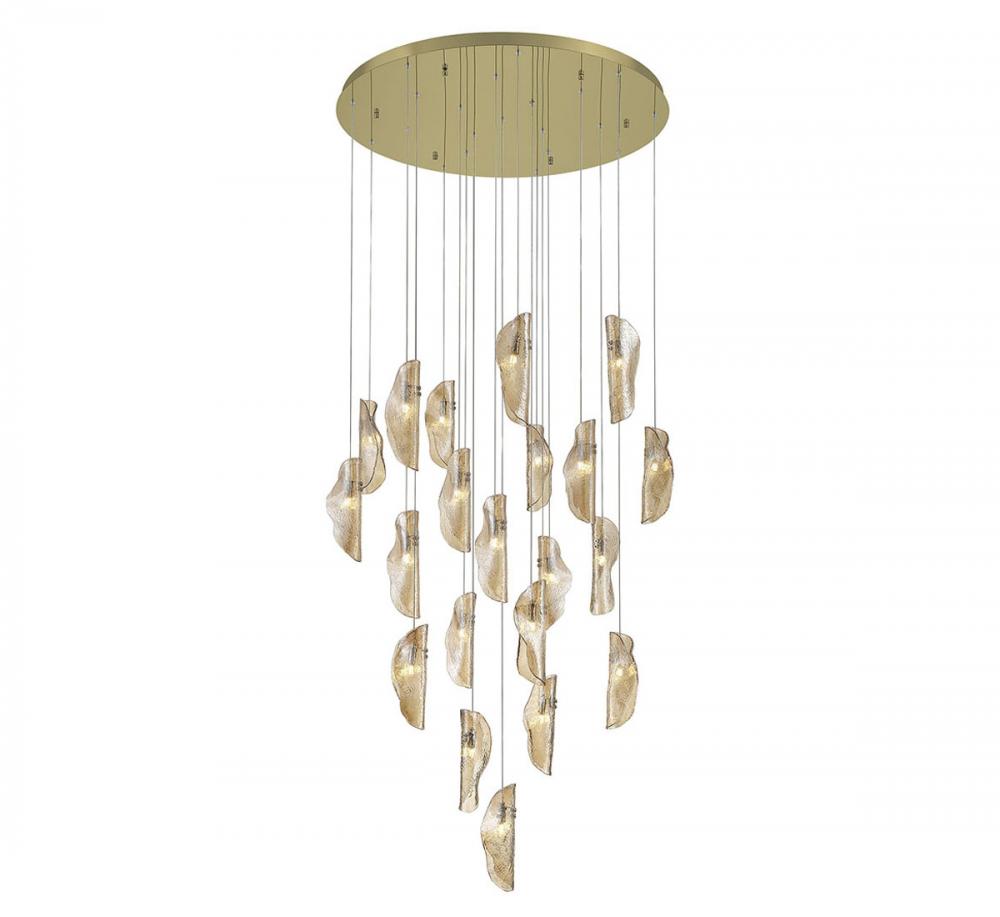 Sorrento, 21 Light Round LED Chandelier, Amber, Gold Canopy