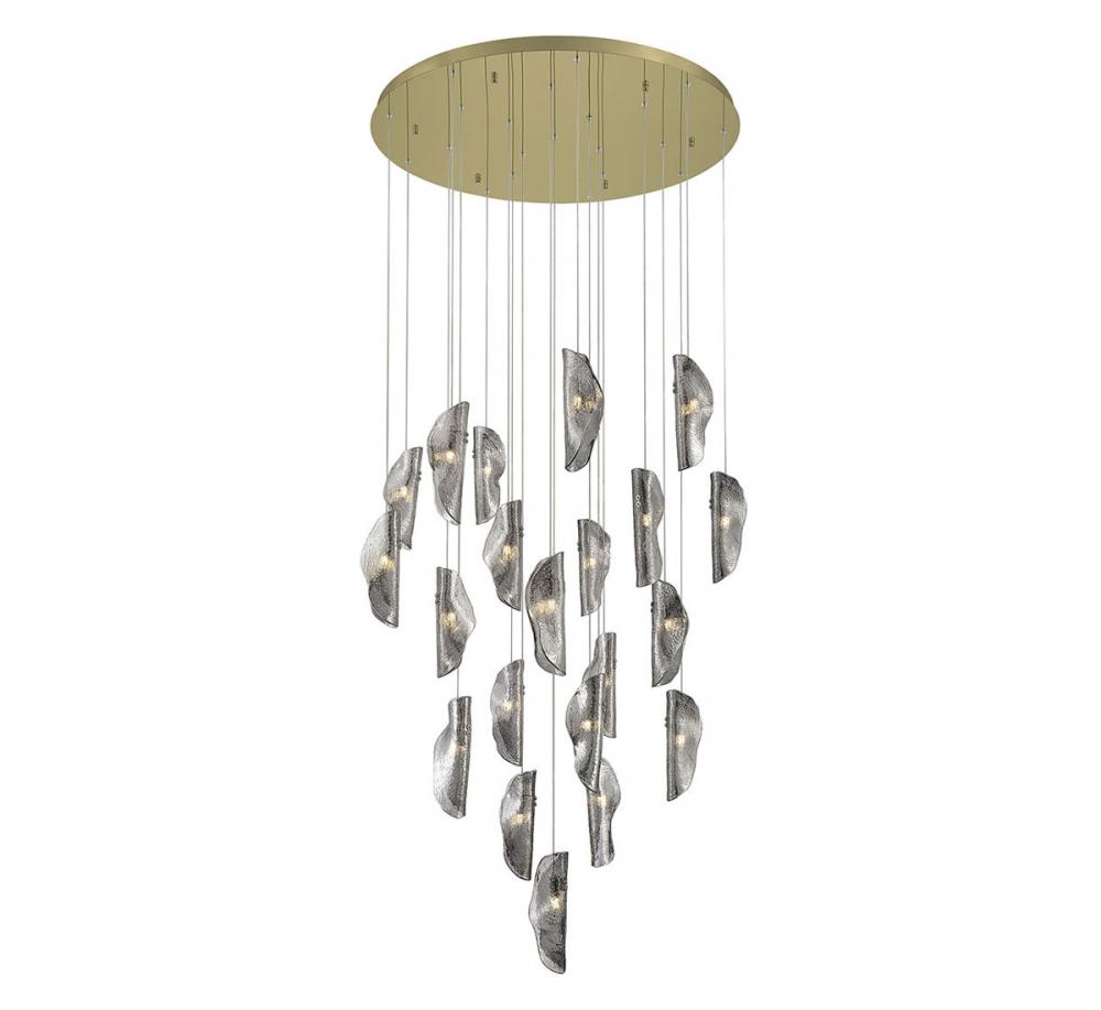 Sorrento, 21 Light Round LED Chandelier, Smoke, Gold Canopy