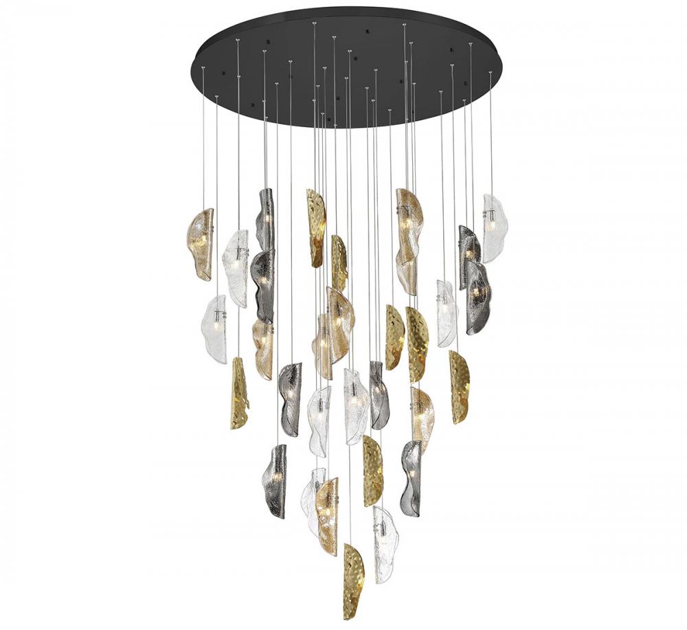 Sorrento, 32 Light LED Grand Chandelier, Mixed with Copper Leaf, Black Canopy