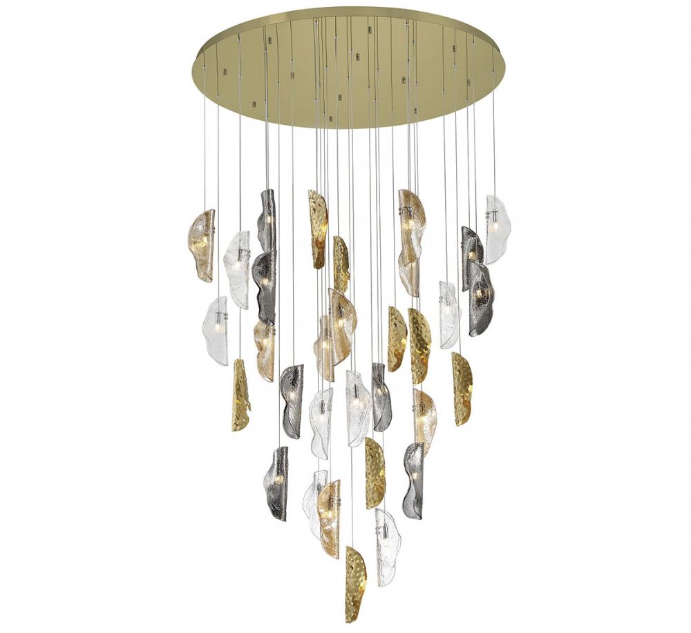 Sorrento, 32 Light LED Grand Chandelier, Mixed with Copper Leaf, Gold Canopy