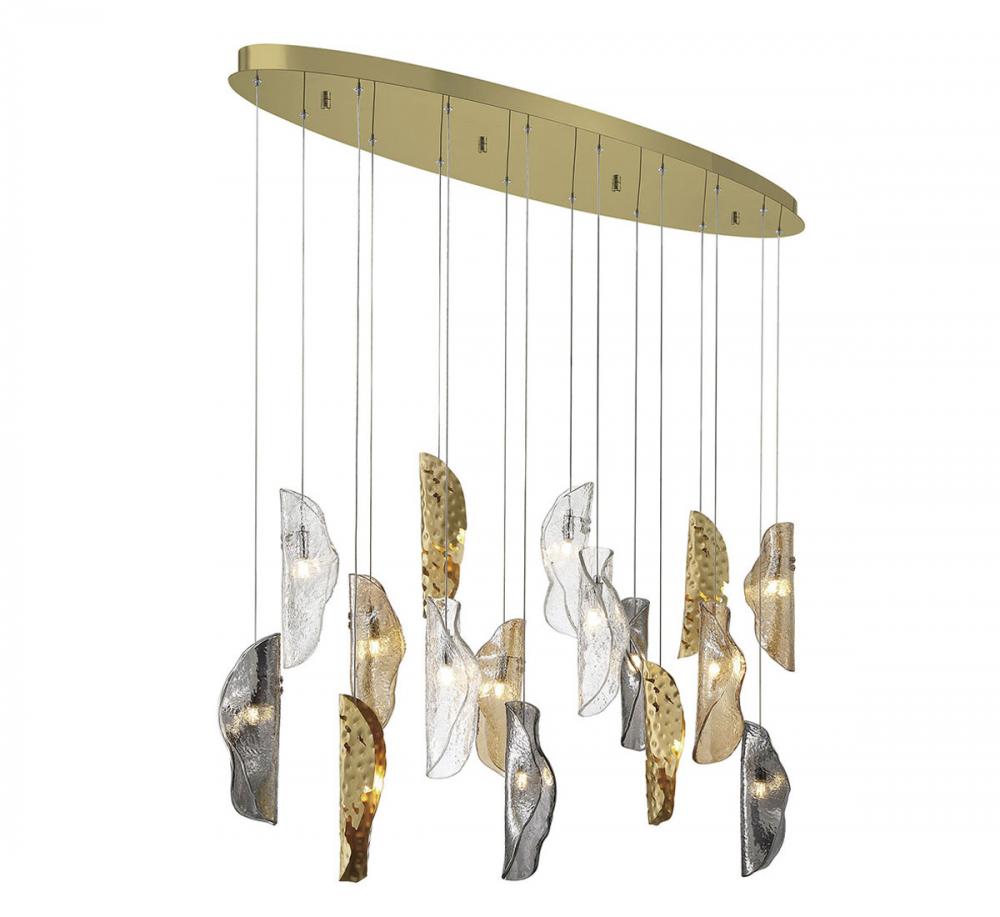 Sorrento, 16 Light Oval LED Chandelier, Mixed with Copper Leaf, Gold Canopy