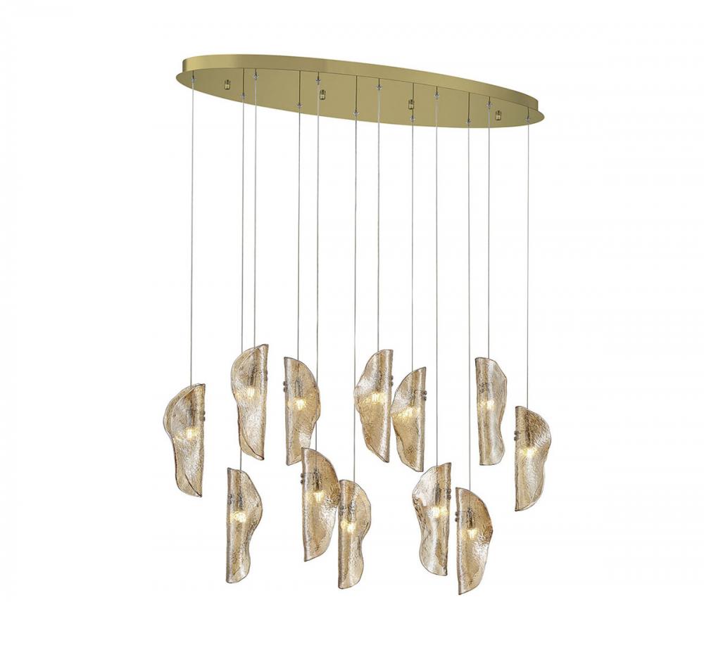 Sorrento, 12 Light Oval LED Chandelier, Amber, Gold Canopy