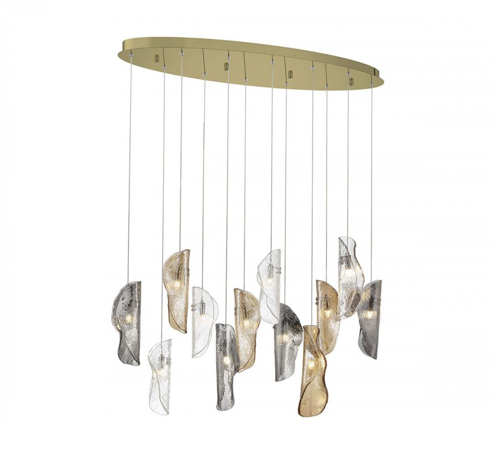 Sorrento, 12 Light Oval LED Chandelier, Mixed, Gold Canopy