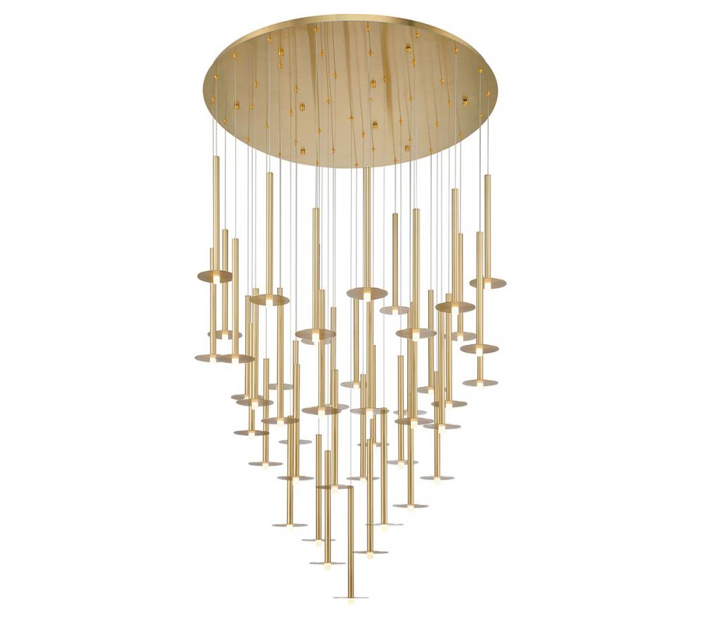 Piatto, 44 Light Round LED Chandelier, Plated Brushed Gold