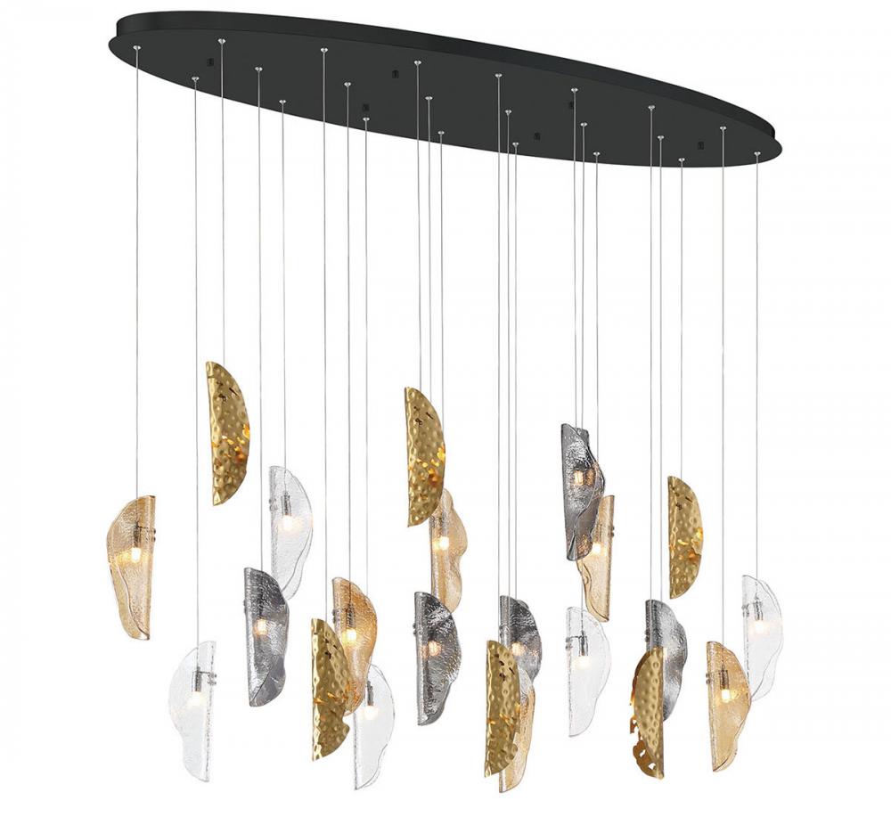 Sorrento, 22 Light Oval LED Chandelier, Mixed With Copper Leaf, Black Canopy