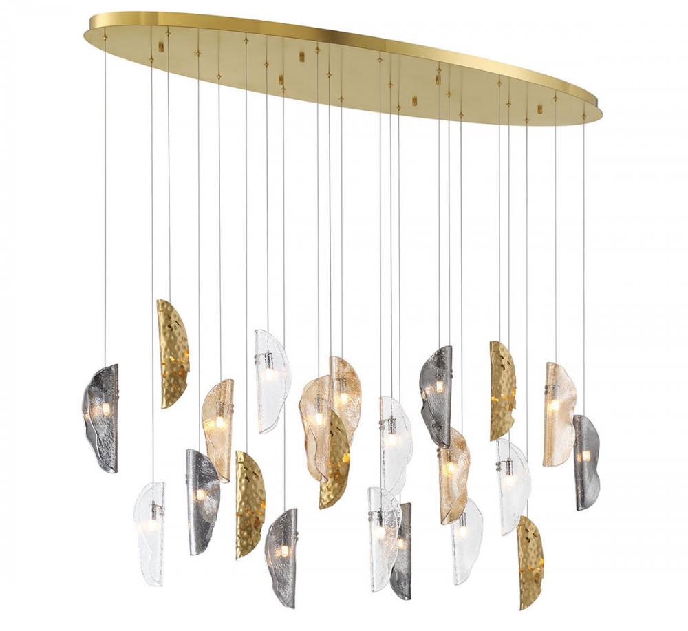 Sorrento, 22 Light Oval LED Chandelier, Mixed With Copper Leaf, Gold Canopy