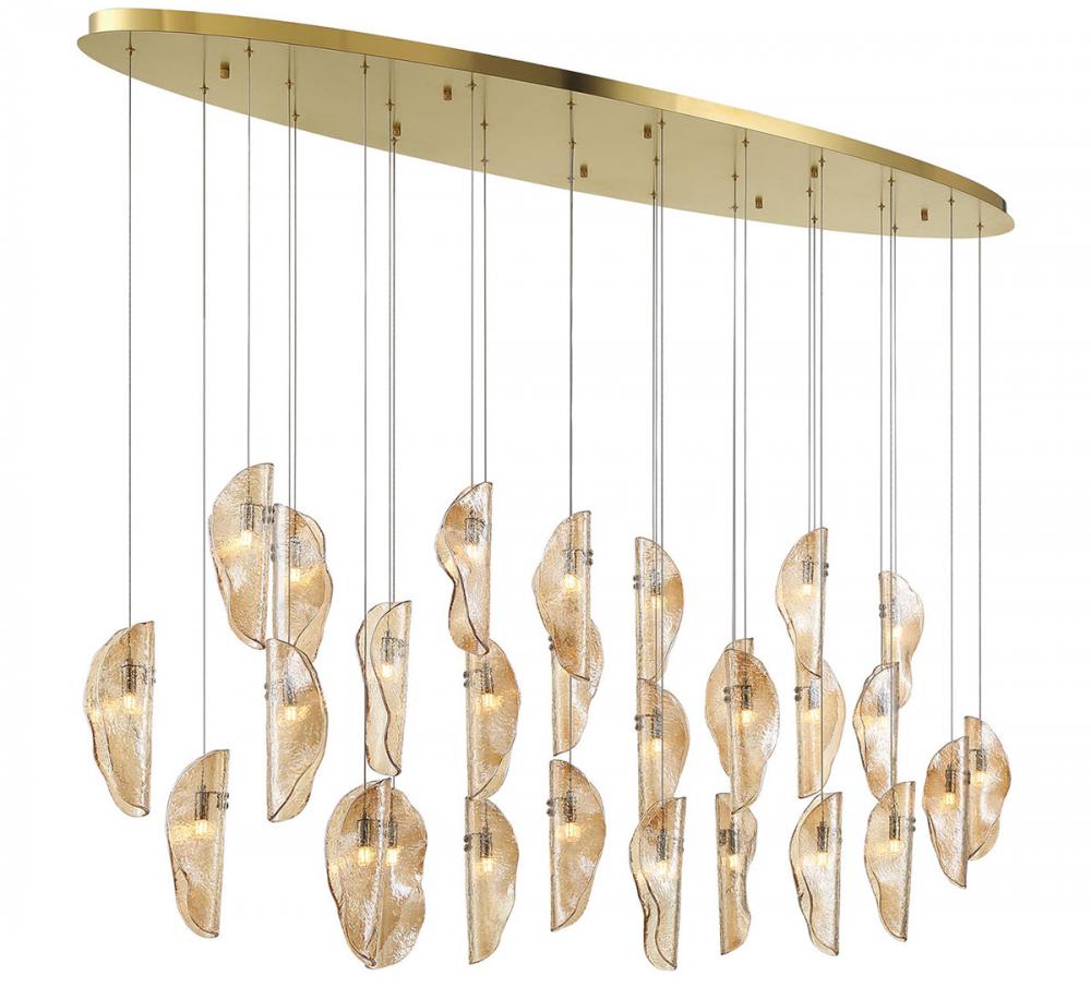 Sorrento, 28 Light Oval LED Chandelier, Amber, Gold Canopy