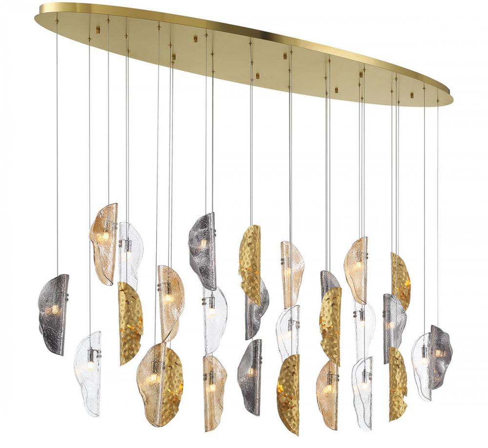 Sorrento, 28 Light Oval LED Chandelier, Mixed With Copper Leaf, Gold Canopy