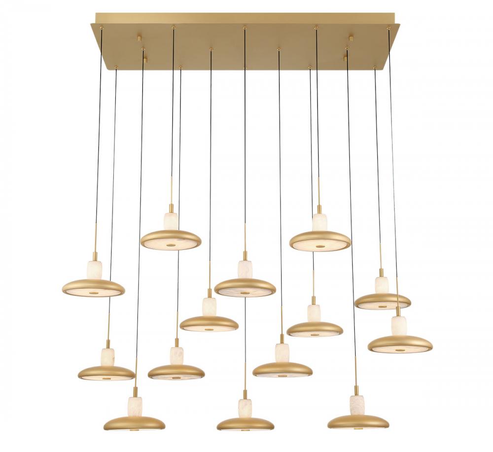 Mantova, 14 Light Rectangular LED Chandelier,Painted Antique Brass