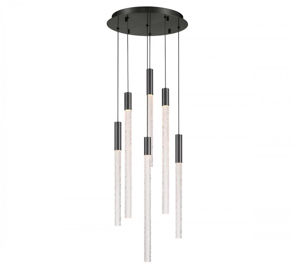 Gravina , 6 Light LED Chandelier, Brushed Gun Metal, Clear Crystal