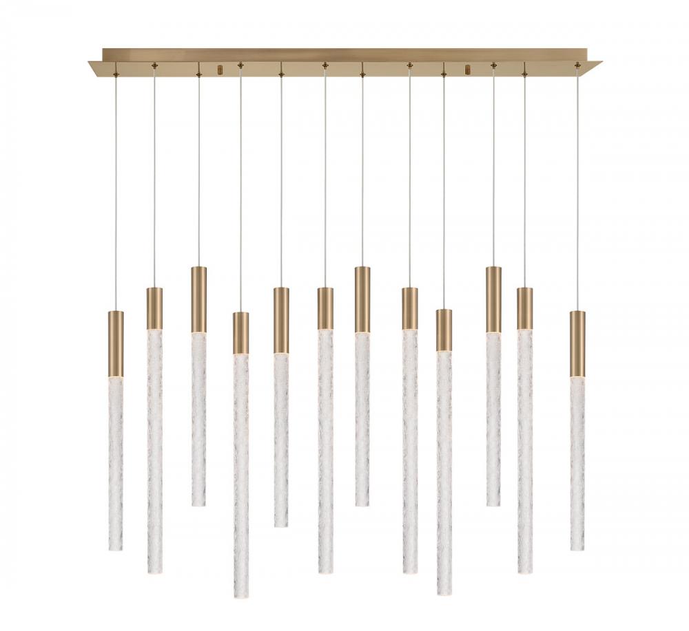 Gravina ,12 Light Rectangular LED Chandelier, Brushed Brass, Clear Crystal