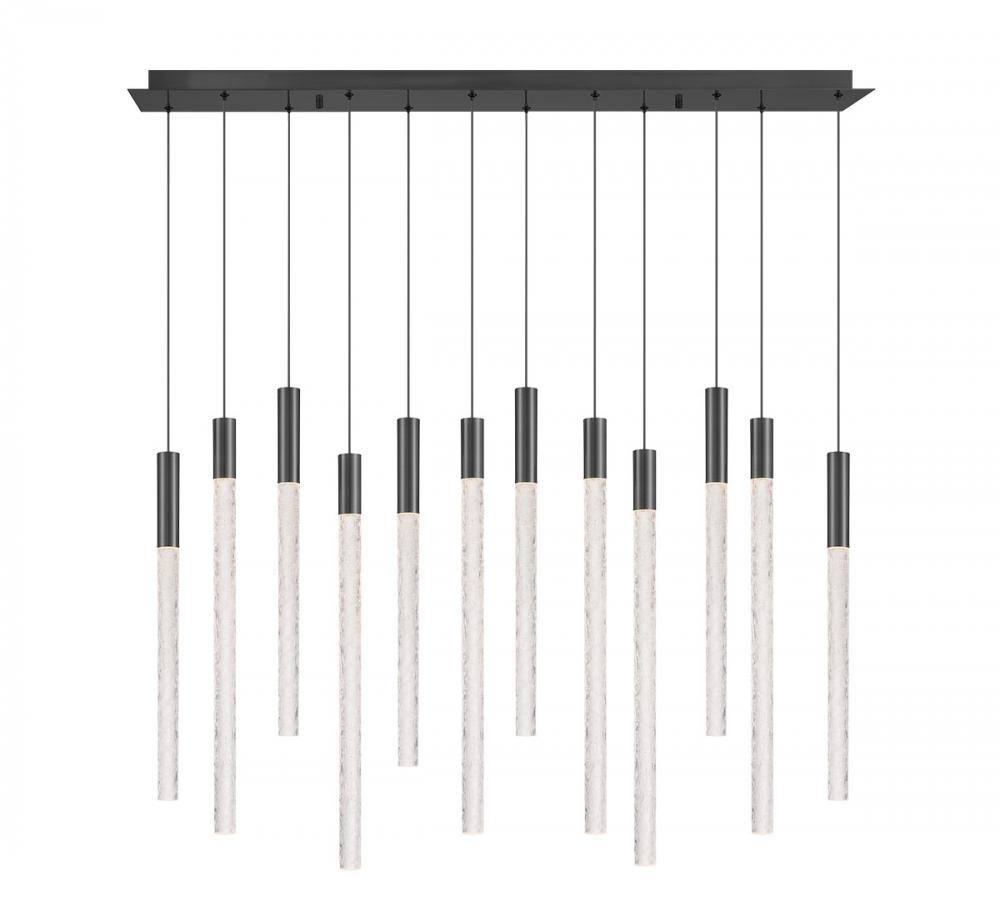 Gravina , 12 Light Rectangular LED Chandelier, Brushed Gun Metal, Clear Crystal