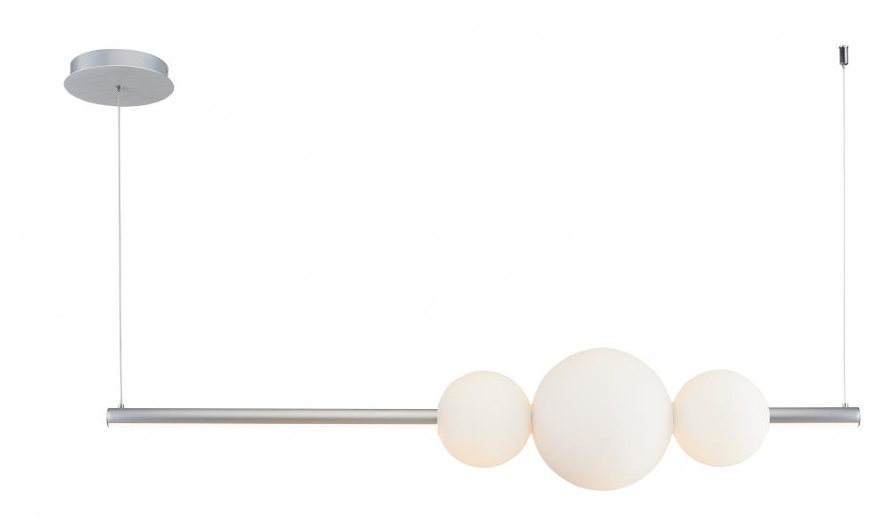 Linear Bar Pendant with Up-Down Illumination with 3 Opal Glass Orb&#39;s